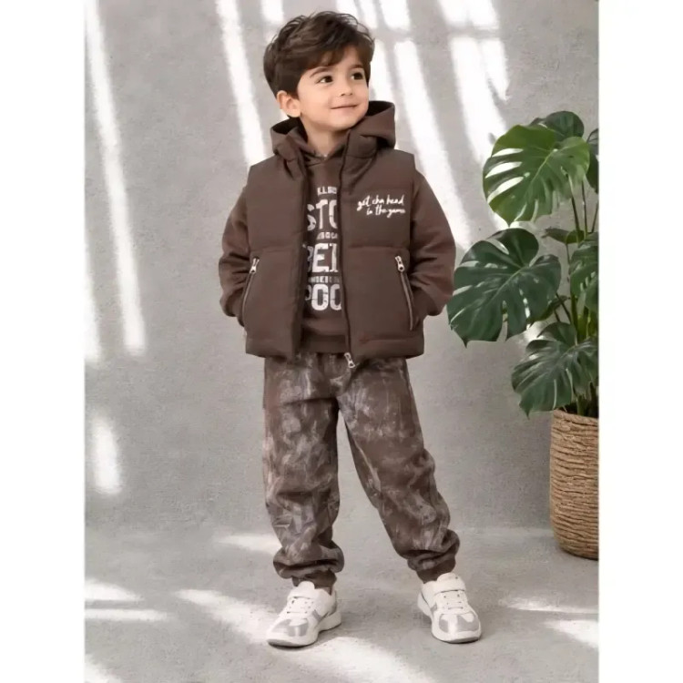 سه تیکه هودی پافر و جاگر اسپرت بچگانه سایز 35 تا 50